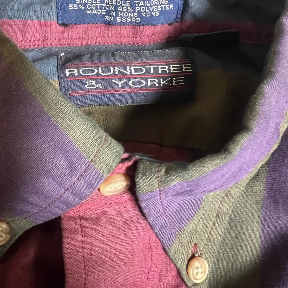 Vintage Men's Striped Shirt - Blue, Green, Purple vintage 90s - Picture 3 of 3